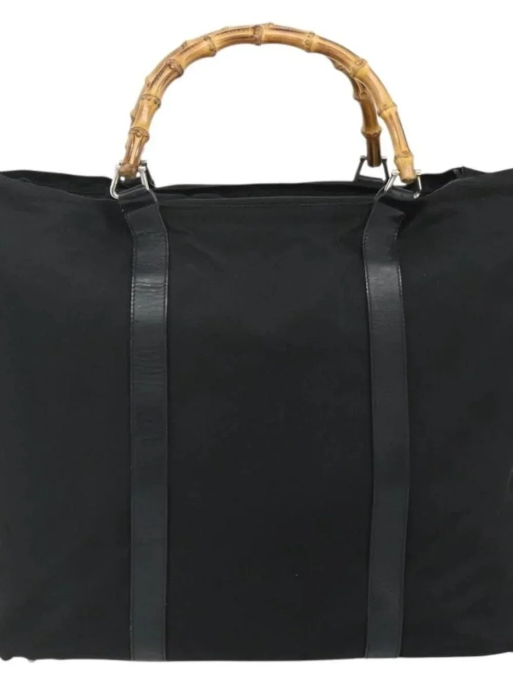GUCCI Bamboo Hand Bag Nylon Black Silver 002 2854 0412 5 Auth